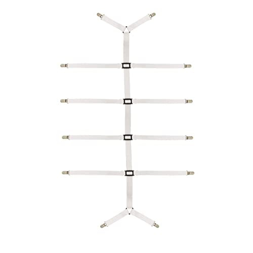 Bed Sheet Straps Adjustable Crisscross Sheet Clips Suspenders to Keep Your Bed Tidy (White)