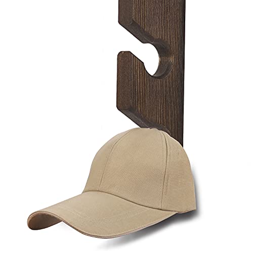 Hat Rack for Wall Baseball Cap Organizer Hanger (2 Pack) Modern Wooden Hat Holder Wall-Mounted Caps Display for Closet Door Bedroom Entryroom Laundry (Brown) …
