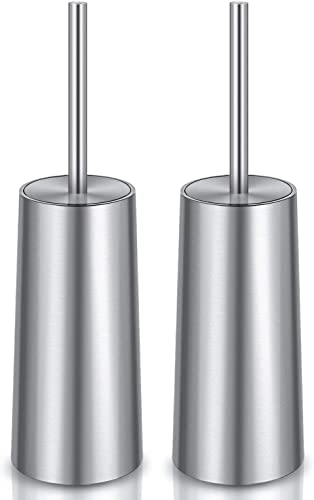 Toilet Brush and Holder, 2 Pack Toilet Brush Stain... (2 Count | Silver | Stainless Steel)