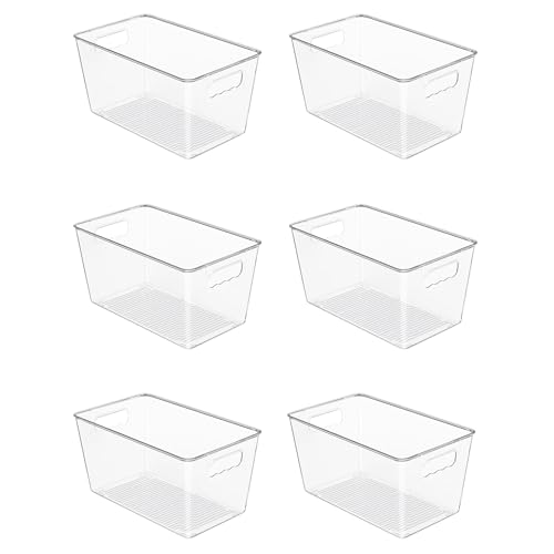 Vtopmart 6 Pack Clear Storage Bins, Pantry Cabinet Organizer Bins, Medium | Plastic Pantry Storage Bins with Handle, Storage Containers for Fridge, Cabinet, Kitchen, Countertops, Cupboard, Freezer