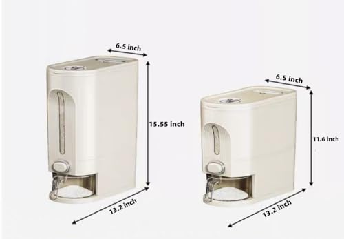 25 Lbs Rice Dispenser, Large Cereal Dry Food Storage Containers with Measuring Cup and Lid,Moisture Proof Airtight Food Dispenser Bucket for Rice,Corn,Coffee Bean,Grain,Soybean and Oatmeal,White
