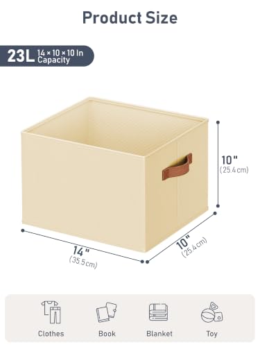 6 Pack Large Closet Storage Baskets Bins for Shelves, Collapsible Fabric Closet Organizers and Storage with Polyester Handles, Decorative Baskets for Organizing Clothes, Towels, Linen Closet 14"x10"