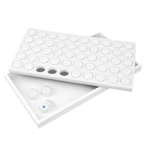 Ikee Design 50 White Foam Gem and Bead Storage Jars Stackable Display Tray | Jewelry Storage Jars Showcase Stackable Tray Storage Box for Collectibles, Home Organization, 14.75 W x 8.25 D x 1 H in