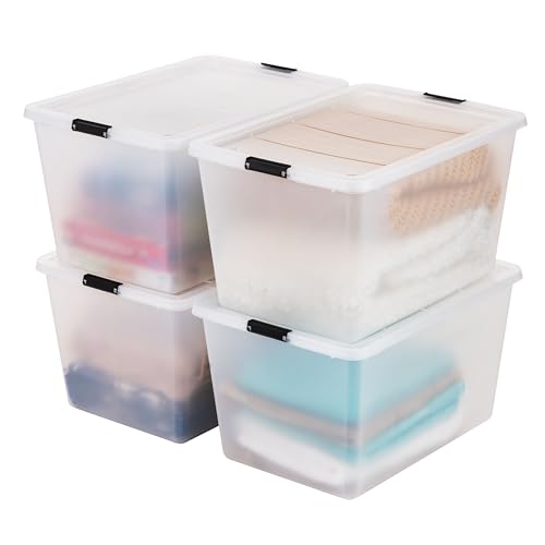 4-Pack 55 Quart Clip Box with Latching Lid (4 Count | Frosted/Black | Plastic)