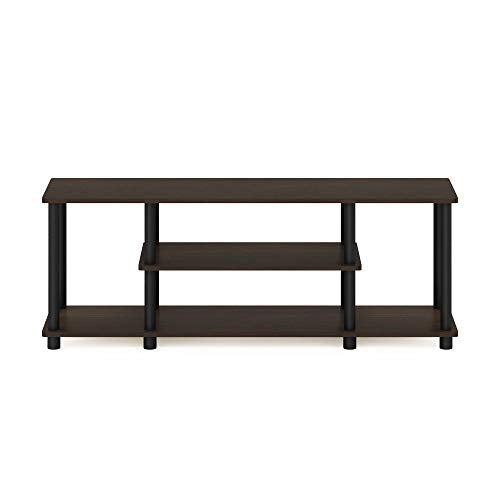 Furinno Turn-N-Tube No Tools 3D 3-Tier Entertainment TV Stand up to 50 inch TV, Round Tubes, Dark Brown / Black | for TV up to 50 Inch, Open Frame Rectangular Entertainment Center with Storage Shelf, TV Console, for Living Room, Bedroom
