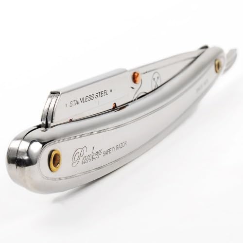 Parker SR1 Stainless Steel Shavette Straight Edge Professional Barber Razor for Men and 5 Parker Premium Platinum blades