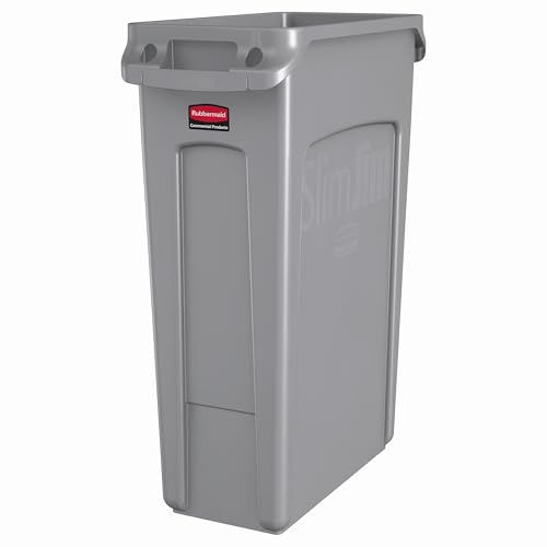 Slim Jim Plastic Rectangular Trash/Garbage Can wit... (Gray | Plastic)
