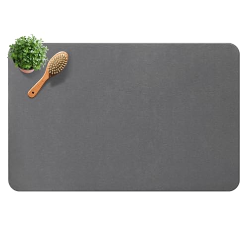Premium Diatomite Stone Bath Mat, 23.6" x 15.4" Dark Gray | Non-slip, Natural Diatomaceous Earth & Quick Drying for Bathroom Bathtub Floor