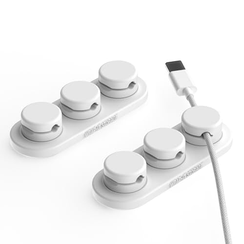Wrap-It Storage MagnaDock Magnetic Cable Holder - 2-Pack (White) | Adhesive Cable Clips Cord Organizer Desktop Cord Holder for Nightstand Desk Cable Management