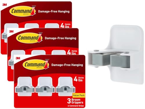 Broom Grippers, 3 Hangers and 6 Strips, Damage-Fre... (White | Plastic)