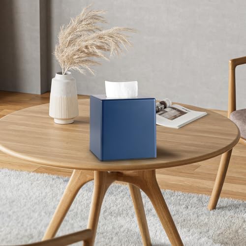 Tissue Box Cover, Square Facial Cube Tissue Box Holder, Storage Accessories for Bathroom Vanity, Bedroom Countertops, Dressers, Night Stand, Parlors and Offices - Navy Blue