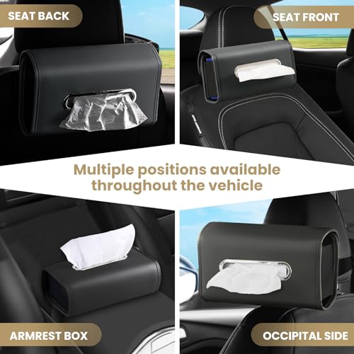 Large Car Tissue Holder, Refill Easily Clamshell Opening, Black 1PC | Tissue Box Cover Keep Car Tidy, Premium PU Leather Backseat Napkin Rectangle Organizer in Auto, Fits 100-150 Count Tissues