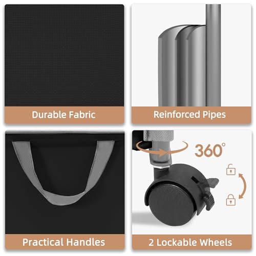 STORAGE MANIAC Rolling Laundry Hamper with Lid, 23.7 Gal (90 L) Large Tall Laundry Basket with Wheels & Handles, Aesthetic Dirty Clothes Hamper for Small Space, Dorm, Apartment, College, Black