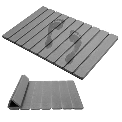 Quick Dry Bath Mat,Foldable Stone Bathroom Mat Quick Dry | Dark Gray, Large Size Quick-Drying Type Diatomaceous Bathtub Mat, Size 23.6"(L)×15.4"(W)