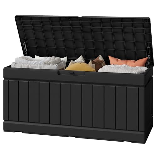 Outdoor Storage Box 82 Gallon Storage Bin with Lid... (Black | Resin)