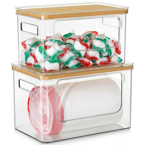Trash Bag Dispenser Under Sink, 2 in 1 Garbage Bag... (2 Count | Clear | Acrylic)