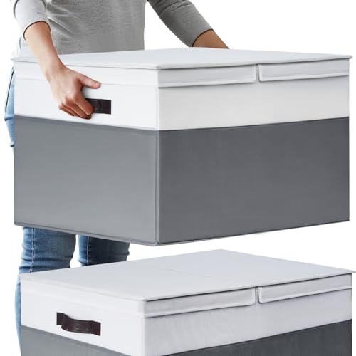 2 Pack EXTRA LARGE Blanket Storage Baskets with Li... (2 Count | White with Grey)