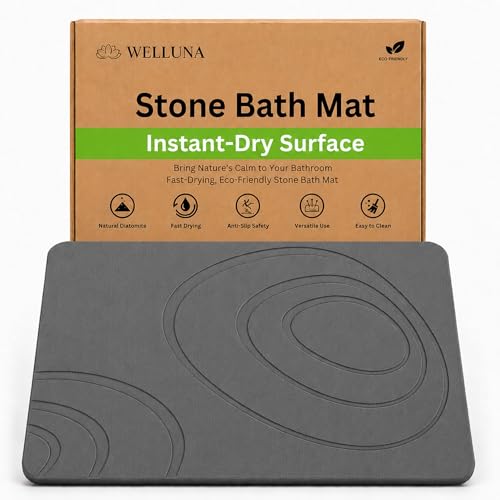 Stone Bath Mat for Bathroom – Quick Dry Diatomaceous Earth Shower Mat, Non-Slip Super Absorbent Diatomite Stone Bath Mats, Fast Drying Natural Floor Mat for Bathroom Kitchen (23.6"x15.4")