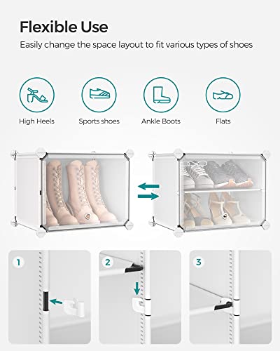 SONGMICS Shoe Rack Organizer, 6-Tier Shoe Storage Cabinet for Closet and Entryway, Holds 24 Pairs of Shoes, Adjustable, Cloud White and Transparent ULPC033W01