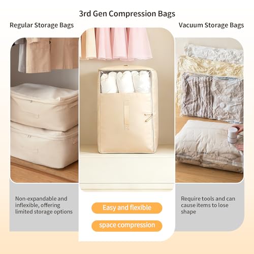 2 Pack Space Saving Comforter Storage Bag with Handle, 3-Layer Compression Blanket Storage Bags Adjustable In 3 Sizes (142L, 107L, 71L), Washable Bedding Organizer For Pillow Duvet Clothing Plush Toy