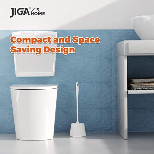 JIGA Toilet Bowl Brush and Holder, White, 3 Pack | Stiff Bristles, with Caddy, Deep Cleaning, Scrubber, Bathroom Accessories
