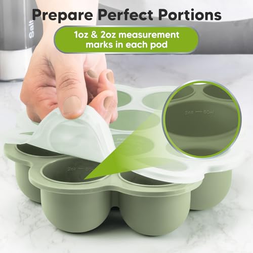KeaBabies Silicone Food Freezer Trays with Lid, 2oz x 10 Pods (Sage)