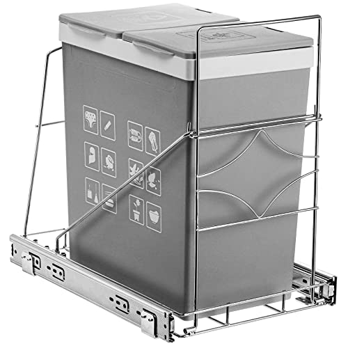 Youeon Pull Out Trash Can Under Cabinet, Adjustable Stainless Steel Under Sink Trash Can Pull Out, Slide Out Garbage Shelf, Fit for 7-11 Gallon Trash Can(Not Included)