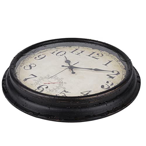 Wall Clock Vintage Style Inodor Outdoor Clock 16 Inch Large Wall Clocks Waterproof with Thermometer for Living Room Patio Pool Garden (Bronze)