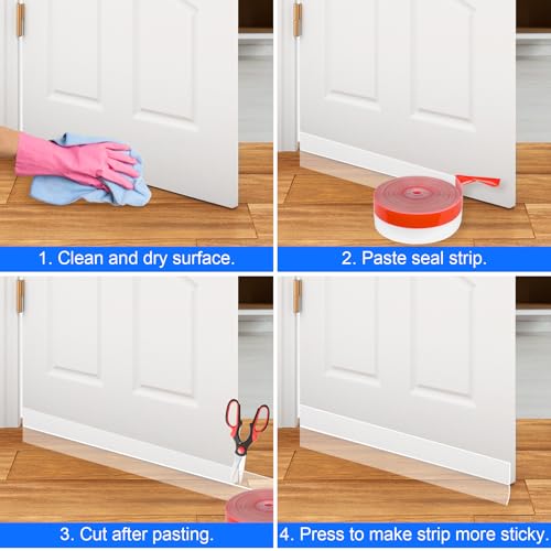 Weather Stripping Silicone Door Seal Strip 2 in x 20 ft Door Draft Stopper Self Adhesive Door Draft Tape, Side & Bottom Gaps Insulation Strip for Glass Shower Door Sliding Door Window, Clear