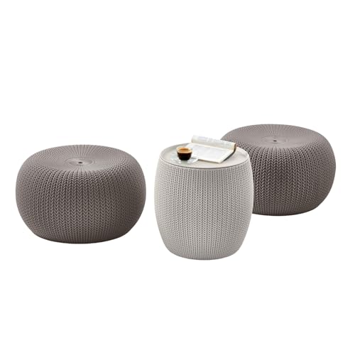 Urban Knit Pouf Ottoman Set of 2 with Storage Tabl... (Cream & Taupe | Resin)