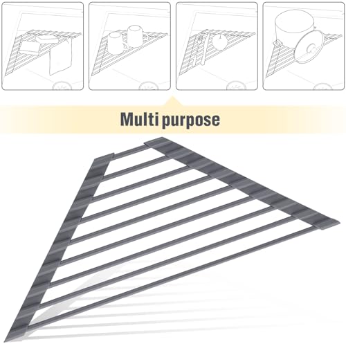 Tomorotec Roll Up Dish Drying Rack with Silicone Coating, Deep Gray | 304 Stainless Steel with BPA-Free Silicone, Triangle Design Maximizes Sink Corner Space, Fits Compact Kitchens And RVs