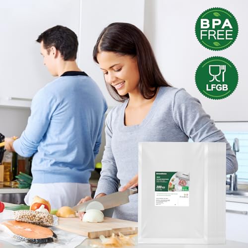Bonsenkitchen Precut Vacuum Sealer Bags 200 Quart 8" x 12", BPA Free | Commercial Grade Textured Food Vacuum Sealer Bag, Thick Embossed Bags for Storage and Sous Vide Cooking, VB3208