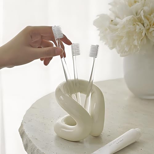 Minimalist Design White Ceramic Makeup Brushes Holder Stand Rack Organizer, Cosmetic Pen Toothbrushes Holder Dressing Table Decor