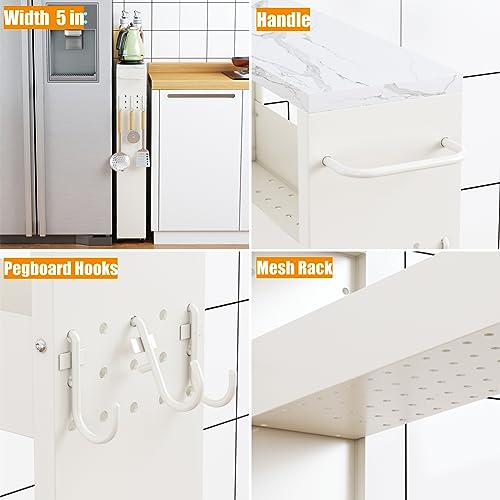 XYZLVSI Slim Storage Cart, 4 Tier Narrow Kitchen Rolling Cart with Wheels | 5.1" W narrow shelf for small spaces, 13" bottom metal utility cart with handle for bathroom/laundry, skinny storage cart