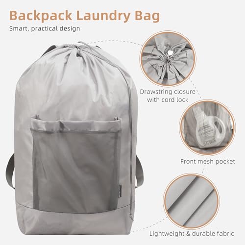 STORAGE MANIAC 2-in-1 Laundry Hamper with Laundry Backpack Bag, 90L Metal Frame Laundry Basket, Dirty Clothes Bag with Shoulder Straps and Mesh Pocket for College, Travel, Laundromat, Apartment, Gray