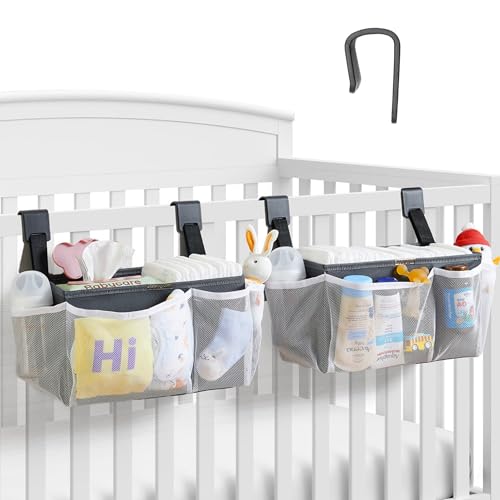2-Pack Hanging Diaper Organizer for Crib, Playpen,... (2 Count | Gray | Oxford Fabric)