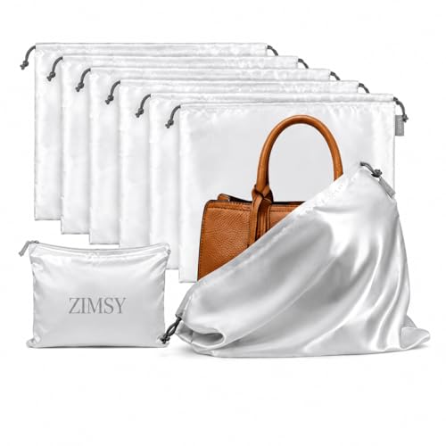Satin Dust Bags for Handbags & Purses, 6 Pack, 19.6 x 15.7 in | Bag Protectors for Luxury Handbags, Protect Against Dust, Scratches & Scuffs, Bonus Zipper Pouch