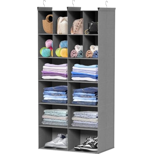6 Tier Hanging Closet Organizer, 16 Compartments D... (Grey | Non-woven)