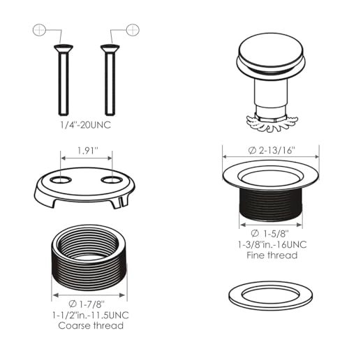 Champagne Bronze Bathtub Drain Kit with Overflow and Hair Catcher | Solid Brass Tip-Toe Tub Drain, with Two-Hole Overflow Cover, Universal Coarse/Fine Thread, for Bathroom Bath Tub, 11.5/16 UNC