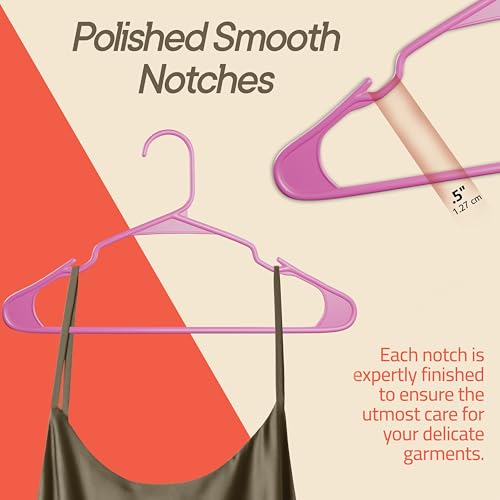 Pink Plastic Hangers 30 Pack– Heavy-Duty Plastic Hangers Slim and Space-Saving, Durable and Lightweight PP with Non-Slip Shoulder Notches for Slip Dresses, Suits, Jackets & Camisoles