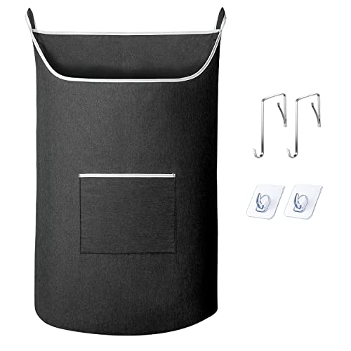 SAVERHO Black Hanging Laundry Hamper Bag, XL Door Hanging Hamper with Large Opening Laundry Hamper Storage Bag Large Size 36X22 Inch (Black)