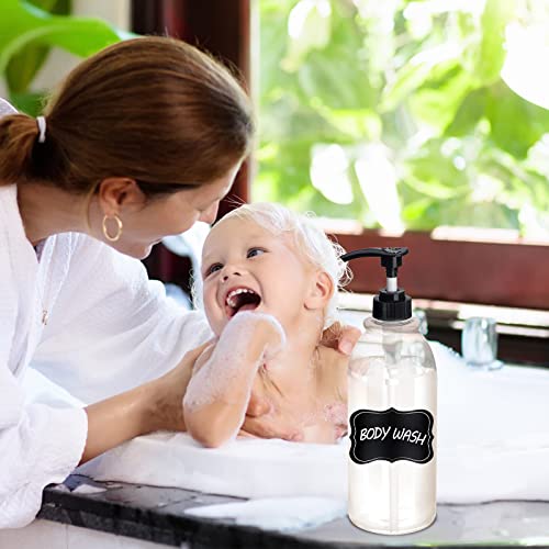2 Pack 34 oz Clear Plastic Pump Bottles Dispenser Lotion Liquid Hand Empty Shampoo and Conditioner Dispenser Bathroom Kitchen Refillable Shampoo Container with Label Pen