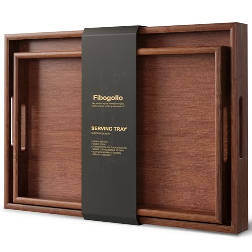 Bamboo Set of 2 Serving Tray with Handles,Decorati... (2 Count | Brown)