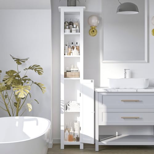 11.81'' Wide Narrow Bathroom Storage Cabinet-Slim Tall Bathroom Storage Cabinet with Adjustable Shelves,Bathroom Floor Storage Cabinet for Home, Small Spaces, Bathroom, Kitchen, Living Room, White