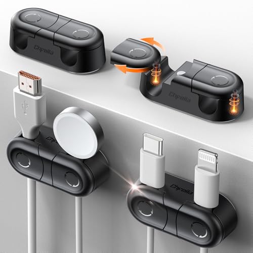 Magnetic Cable Clips - Chfeila 4Pack Cord Holder C... (Black-4Pack)