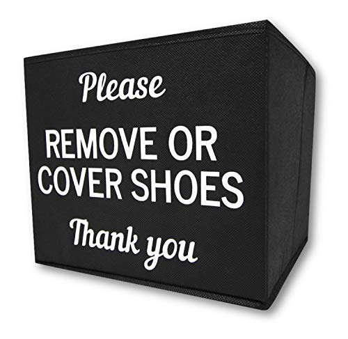 Shoe Cover Box | Disposable Shoe Bootie Holder For Realtor Listings and Open Houses | Please Cover or Remove Shoes Bin | Shoe Bootie Box (Black)