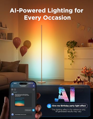 Govee RGBIC Floor Lamp Basic, 1000lm LED Corner Lamp | Works with Alexa, Smart Modern Floor Lamp with Music Sync and 16 Million DIY Colors, Color Changing Standing Lamp for Bedroom