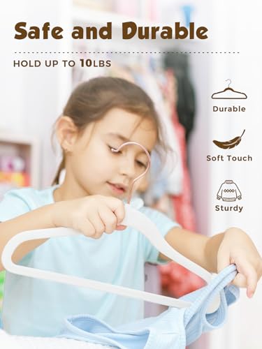 Kids Velvet Hangers 50 Pack, 14 Inch Premium Non Slip Kids Felt Hangers for Closet, Space Saving Toddler Clothes Hanger for Youth's Childrens' Clothes (Rose Gold Hook)- White