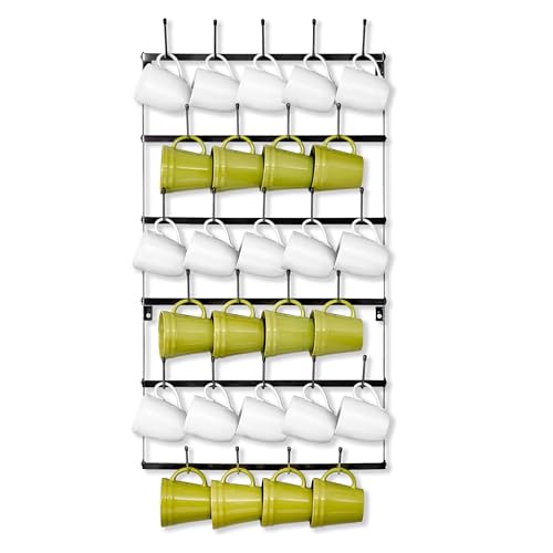 Sorbus Mug Rack for Wall - Large Rustic Coffee Mug Holder Wall Mount with 27 Hooks, Coffee Cup Display Rack, 6-Tier Metal Mug Organizer for Home, Kitchen & Bar, Coffee Station, Dining Room