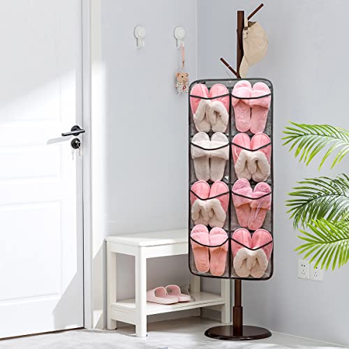 Dual-Sided Hanging Closet Organizer for Socks Underwear Bra Kids Storage Organizer for Baby Clothes Toddler Shoes with 26 Pockets (Grey-Clear Pockets)